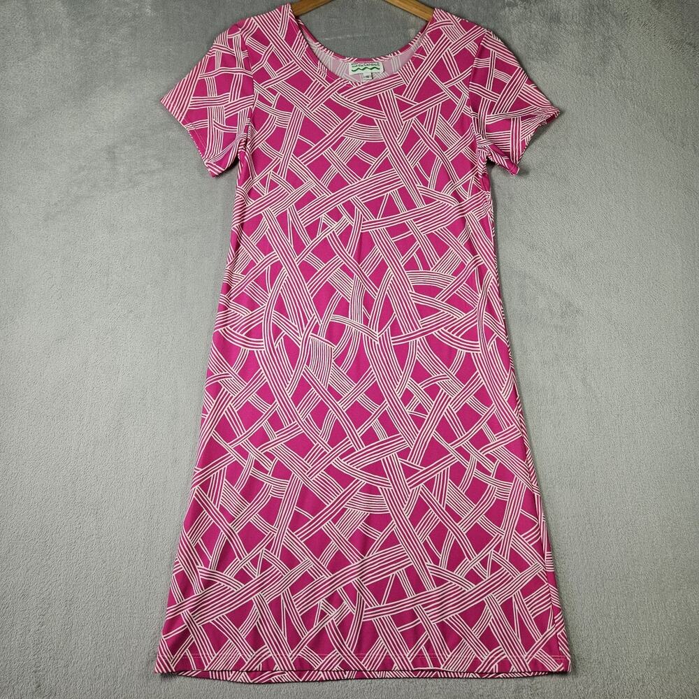 Sea Waves T Shirt Dress Womens Sz S Pink Knee Length Beach Summer Vacation USA